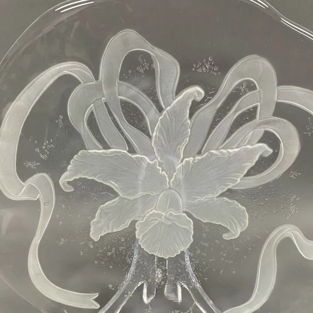 Cake‎ Glass Serving Chop Plate Platter Tray Flower Ribbon Large Thick 12 3/4
